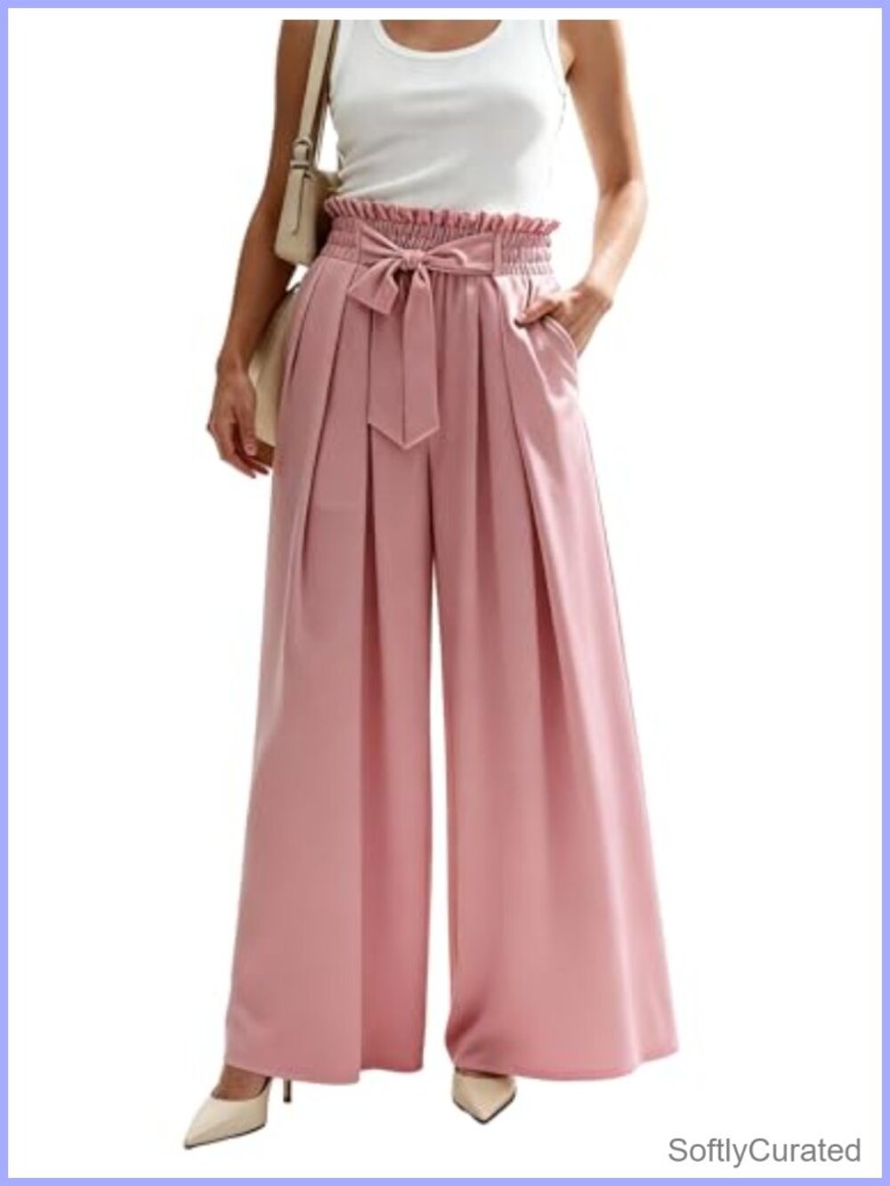 Wide Leg High Waisted Palazzo Pants Belted Flowy Business Casual